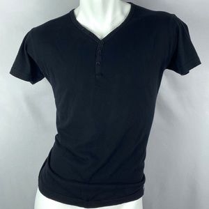 Inside | Mens Black Henley TShirt Medium